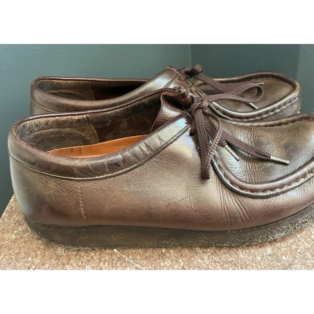 Classic Brown Leather Wallabee Style Shoes Moccasin Toe Lace Up - Size 9.5 - Picture 5 of 7